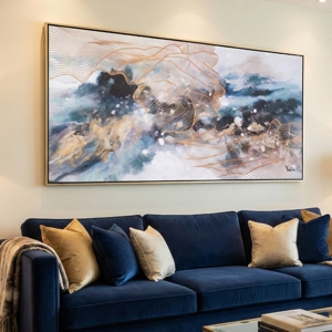 Quadro astratto moderno 150x70 infinito cornice oro per soggiorno