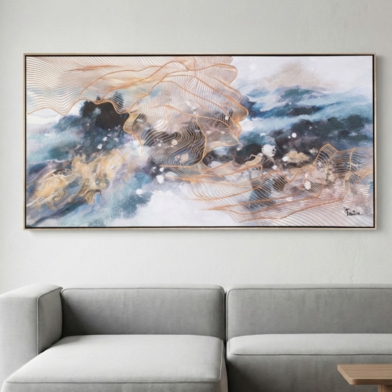 Quadro astratto moderno 150x70 infinito cornice oro per soggiorno