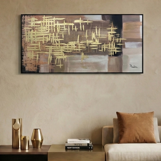 Quadro astratto gioco dorato 120x60 per soggiorno