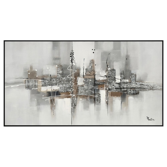 Quadro astratto silver materico moderno con cornice 150x80