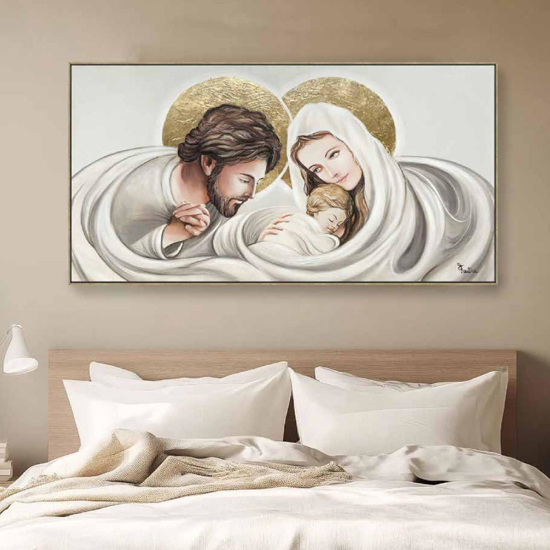Quadro capezzale sacra famiglia per camera da letto 140x70 cm