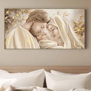 Capezzale capoletto sacra famiglia oro 140x70 dipinto con cornice