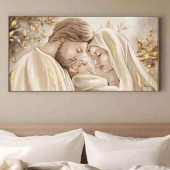 Capezzale capoletto sacra famiglia oro 140x70 dipinto con cornice