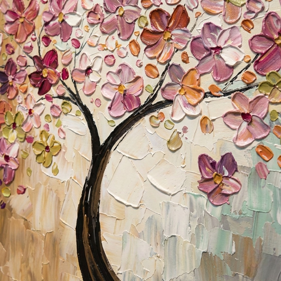 Quadro albero in fiore dipinto 140x70 su tela a mano con cornice