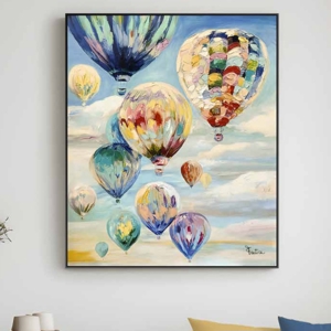 Quadro moderno mongolfiere in volo dipinto su tela 100x120