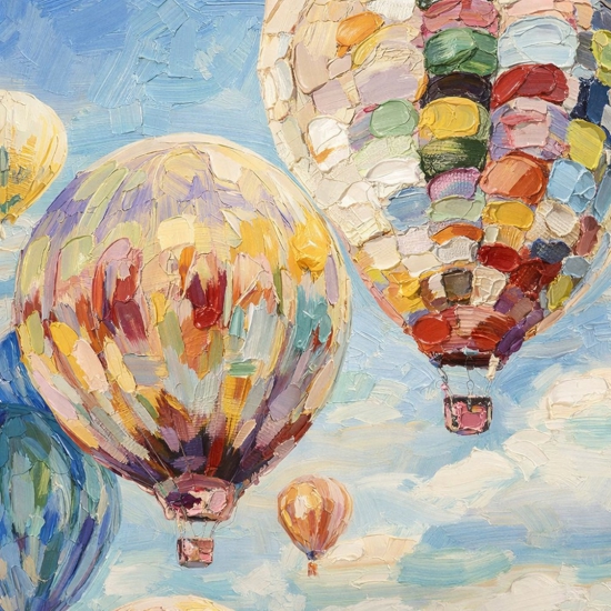 Quadro moderno mongolfiere in volo dipinto su tela 100x120