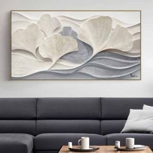 Quadro moderno onde di ginkgo  tela dipinta con cornice 150x80