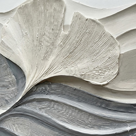 Quadro moderno onde di ginkgo  tela dipinta con cornice 150x80