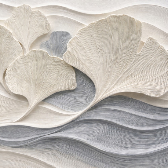 Quadro moderno onde di ginkgo  tela dipinta con cornice 150x80