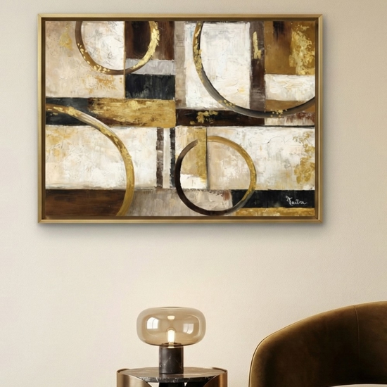 Quadro cerchi dorati 120x90 dipinto con cornice