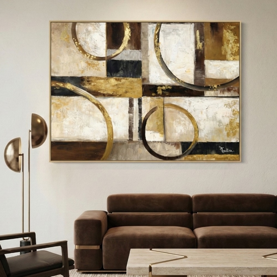 Quadro cerchi dorati 120x90 dipinto con cornice