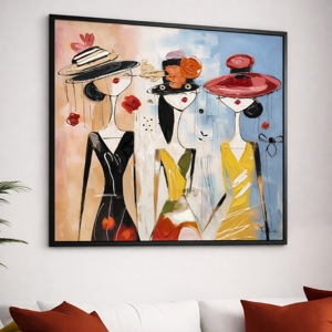 Quadro moderno signore chic 100x100 tela dipinta con cornice