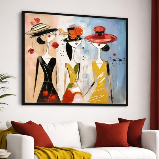 Quadro moderno signore chic 100x100 tela dipinta con cornice