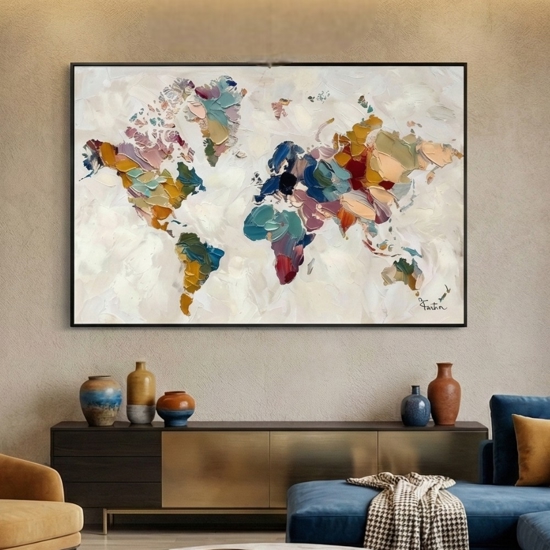 Quadro plafinfero moderno multicolor 120x80 dipinto a mano con cornice