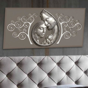 Capezzale sacra famiglia 80x40 argento avorio albero della vita tortora