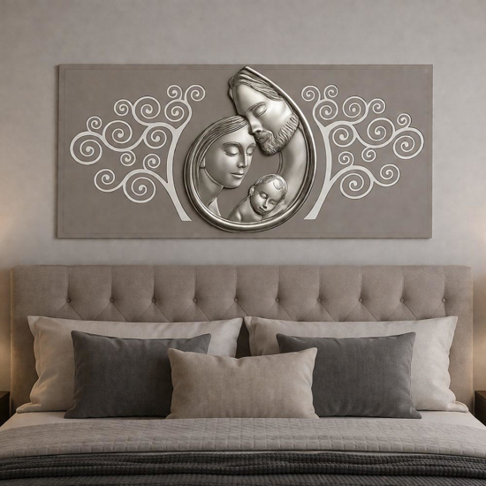 Capezzale sacra famiglia 80x40 argento avorio albero della vita tortora