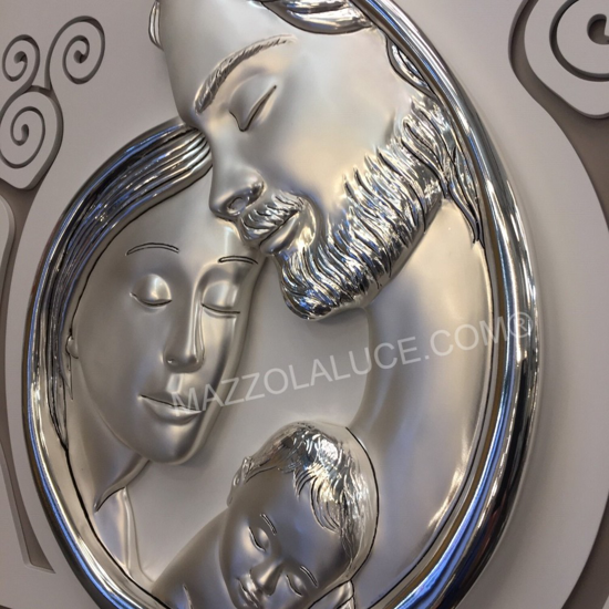 Capezzale sacra famiglia 80x40 argento avorio albero della vita tortora