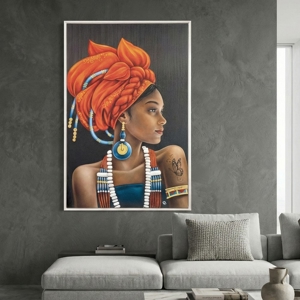 Quadro moderno donna etnica 60x90 cornice bianca