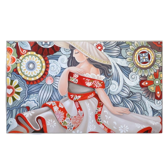 Quadro 122x72 donna italiana dipinto su tela cornice bianca
