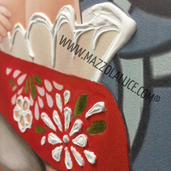Quadro 122x72 donna italiana dipinto su tela cornice bianca