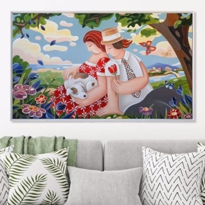 Quadro 122x72 paesaggio romantico colorato innamorati