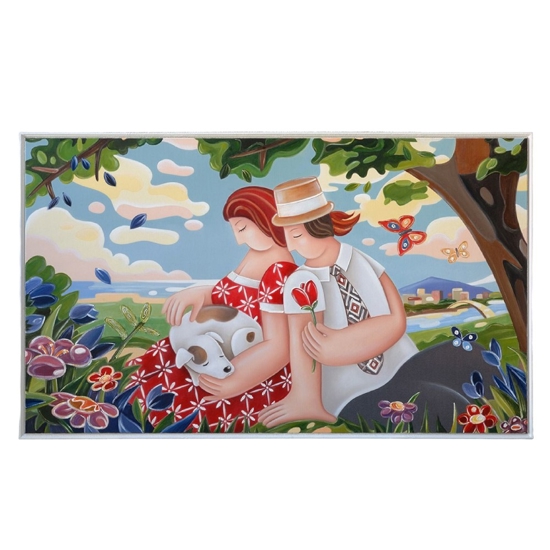 Quadro 122x72 paesaggio romantico colorato innamorati