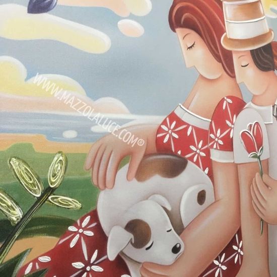 Quadro 122x72 paesaggio romantico colorato innamorati