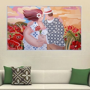 Quadro romantico per soggiorno moderno 122x72 cornice bianca