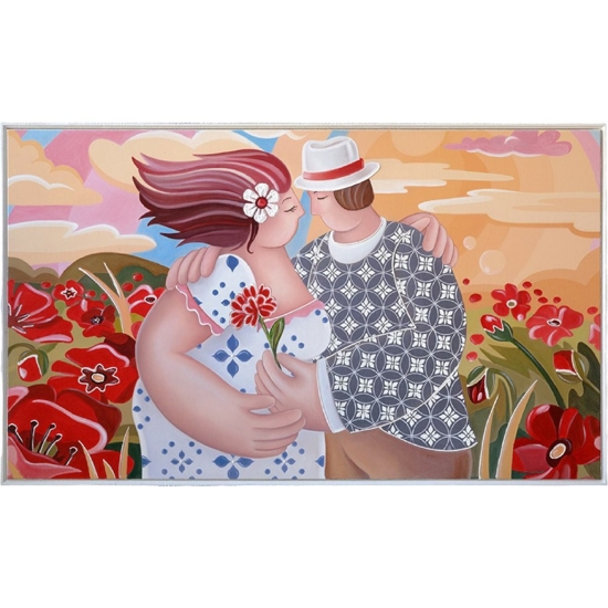Quadro romantico per soggiorno moderno 122x72 cornice bianca