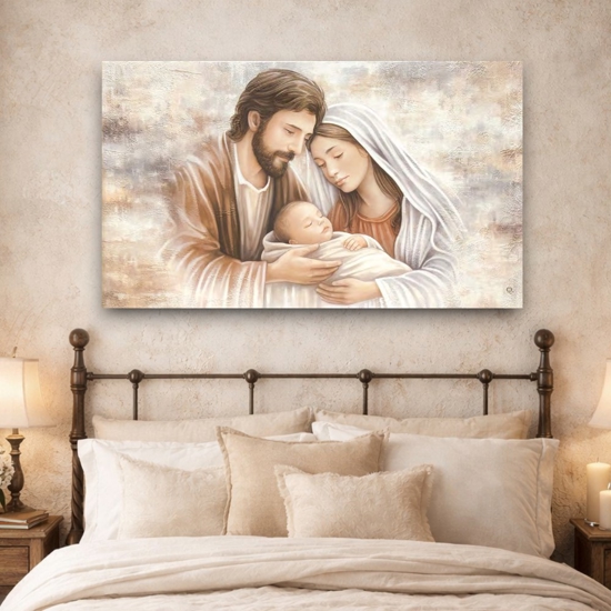 Capezzale sacra famiglia dimora del cuore tela decorata 120x70
