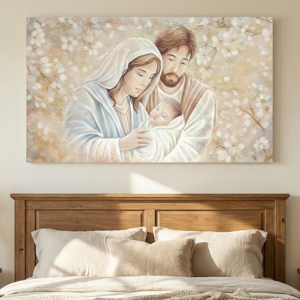 Quadro capezzale 120x70 sacra famiglia decorata abbraccio eterno