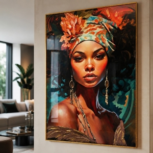 Quadro verticale la regina 80x120 in resina decorata cornice oro