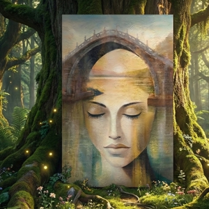 Quadro astratto 50x70 anima femminile particolari dorati