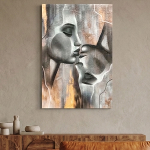Quadro verticale 60x90 sguardo interiore tela decorata oro