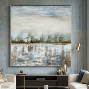 Quadro astratto materico con cornice riflessi 100x100