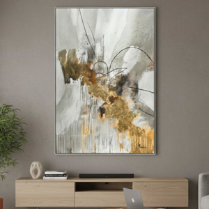 Quadro astratto 80x120 cm grigio e oro cornice grigia
