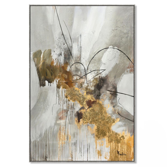 Quadro astratto 80x120 cm grigio e oro cornice grigia