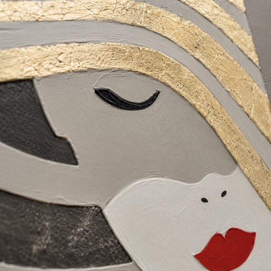 Quadro con cornice 80x120 cm volto donna con cappello oro
