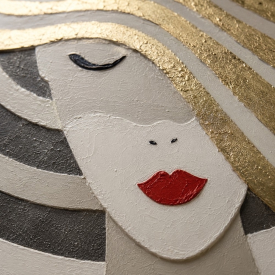 Quadro con cornice 80x120 cm volto donna con cappello oro