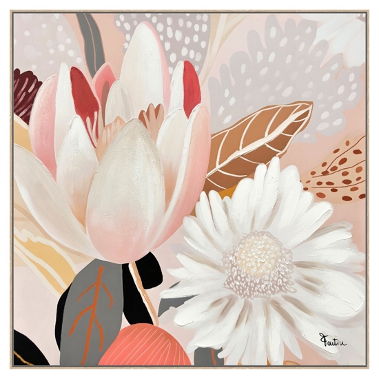 Quadro floreale materico moderno con cornice 100x100 per soggiorno