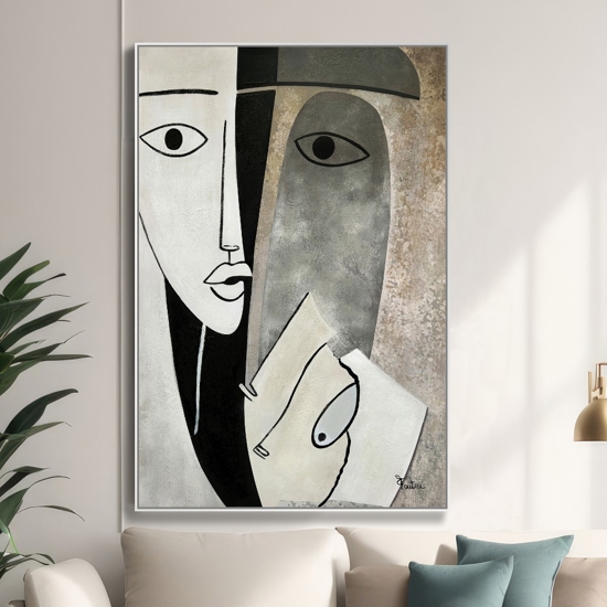 Quadro astratto figurativo artistico materico con cornice 80x120