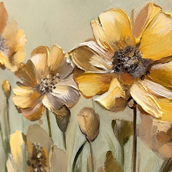 Quadro floreale 140x70 fiori di campo gialli cornice oro