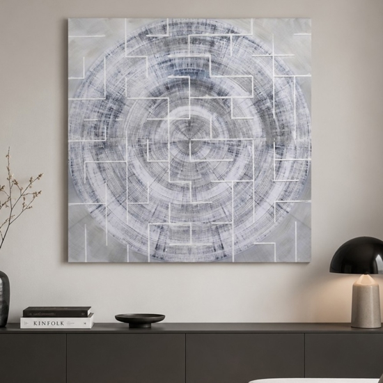 Quadro astratto 100x100 dipinto azzurro grigio per soggiorno