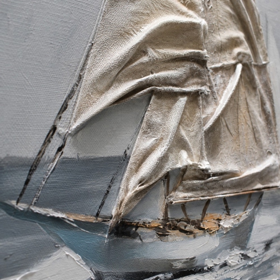Quadro barca a vela a rilievo cornice oro 68x98