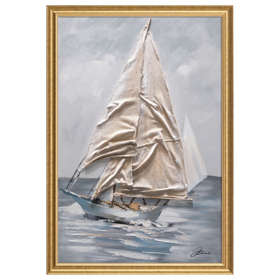 Quadro barca a vela a rilievo cornice oro 68x98