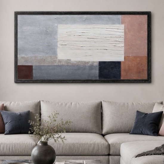 Quadro astratto geometrico 60x120 cm pittura in rilievo cornice