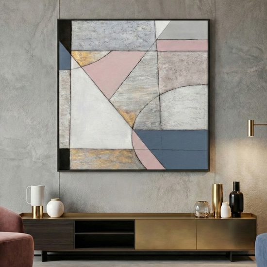Quadro astratto 100x100 cm cornice legno nero per salotto