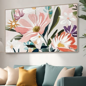 Quadro floreale moderno materico multicolore 120x80 con cornice
