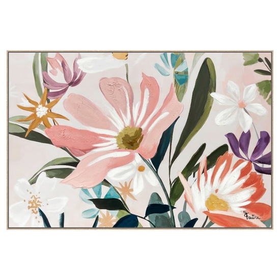 Quadro floreale moderno materico multicolore 120x80 con cornice
