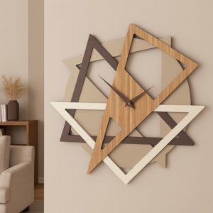 Orologio da parete design moderno geometrico legno nocciola